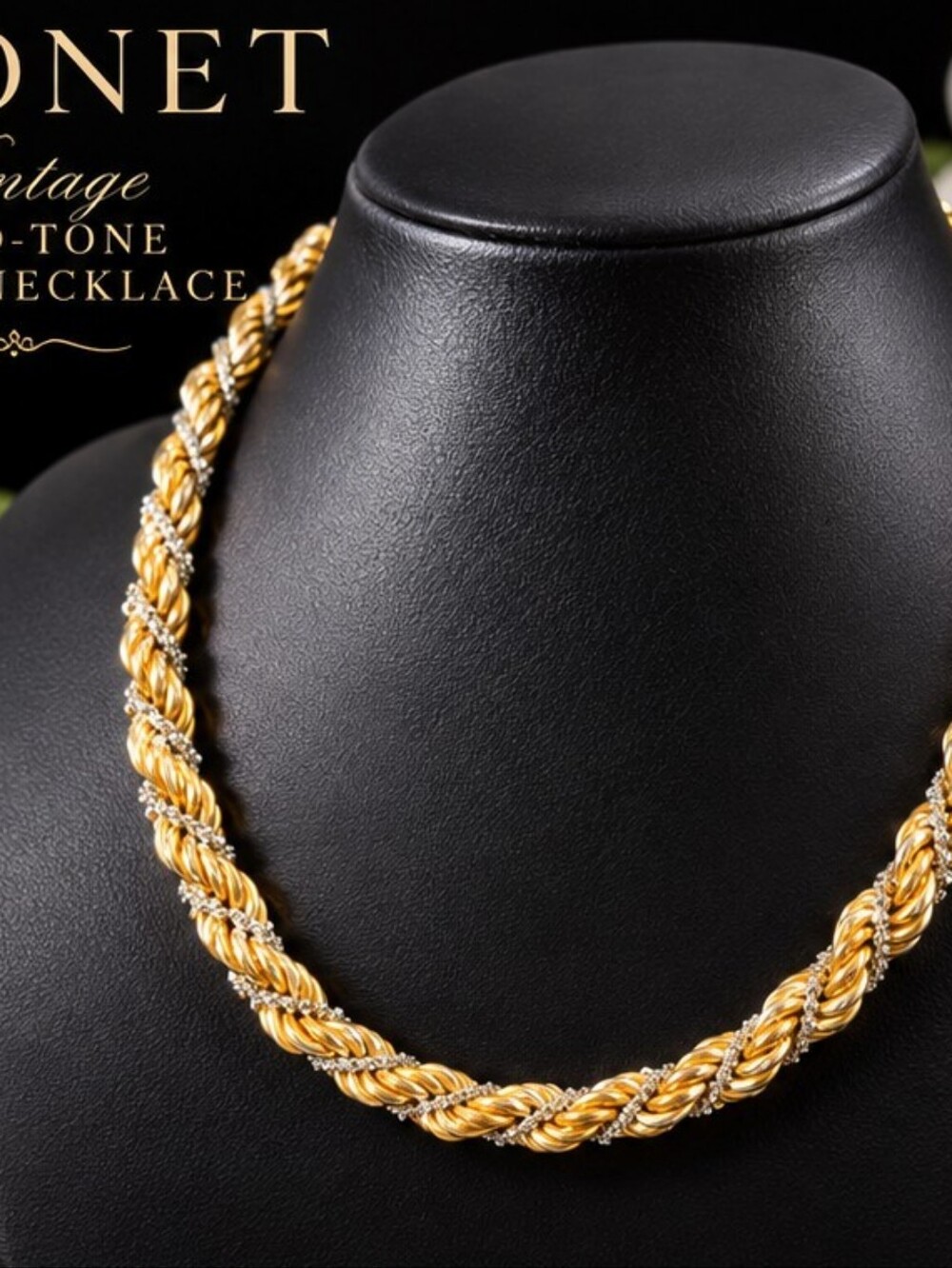 Vintage Monet Two Tone Gold Silver Rope Chain Necklace 16" Statement